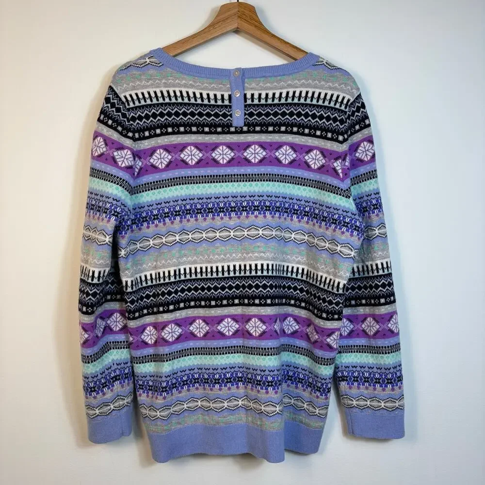 Talbots Cozy Fair Isle Crewneck Sweater size 1X Lambs Wool Preppy Warm Comfort